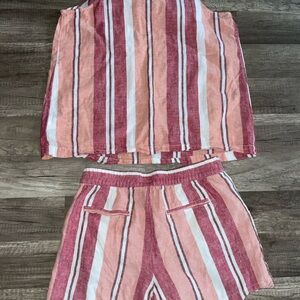 Old Navy Red and White Striped Lounge Shorts Set
